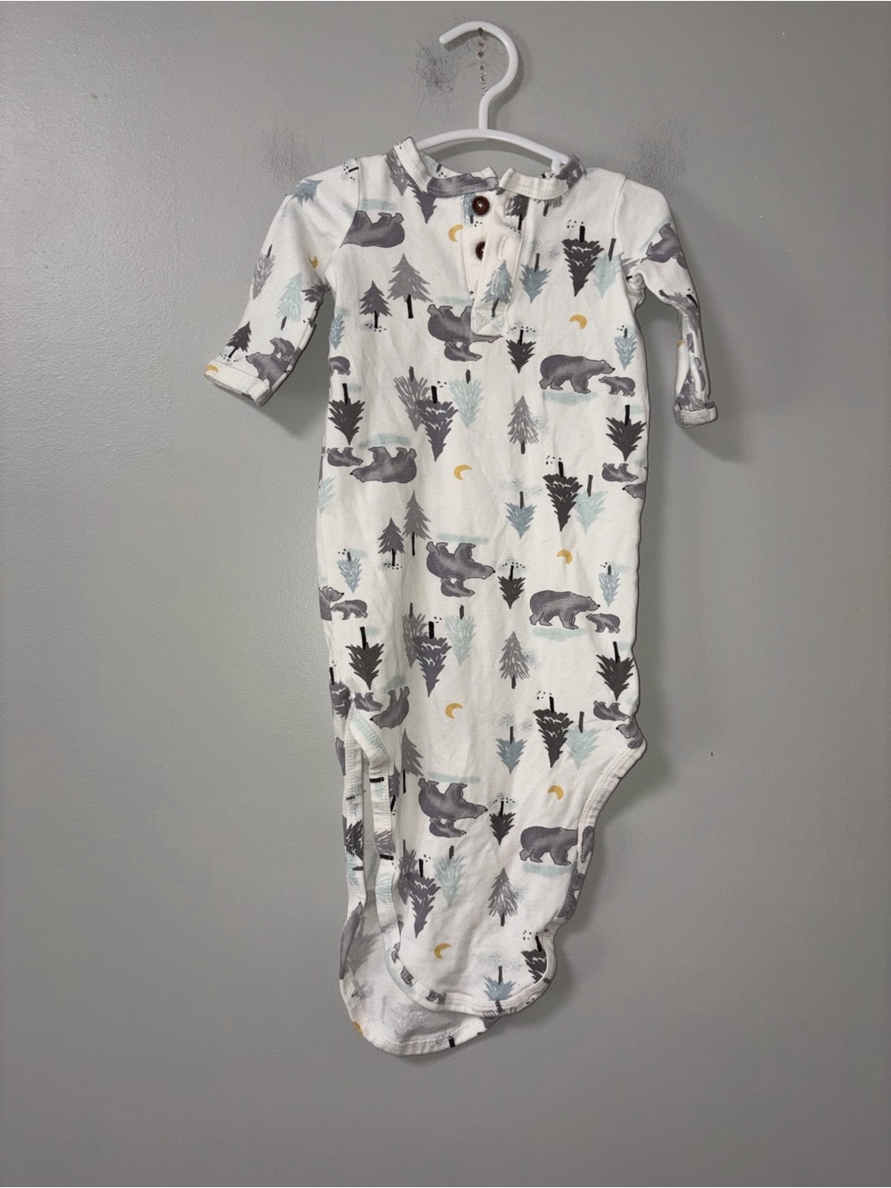 Baby Essentials White Knotted Gown Bears‎ Trees Print Boys 3M